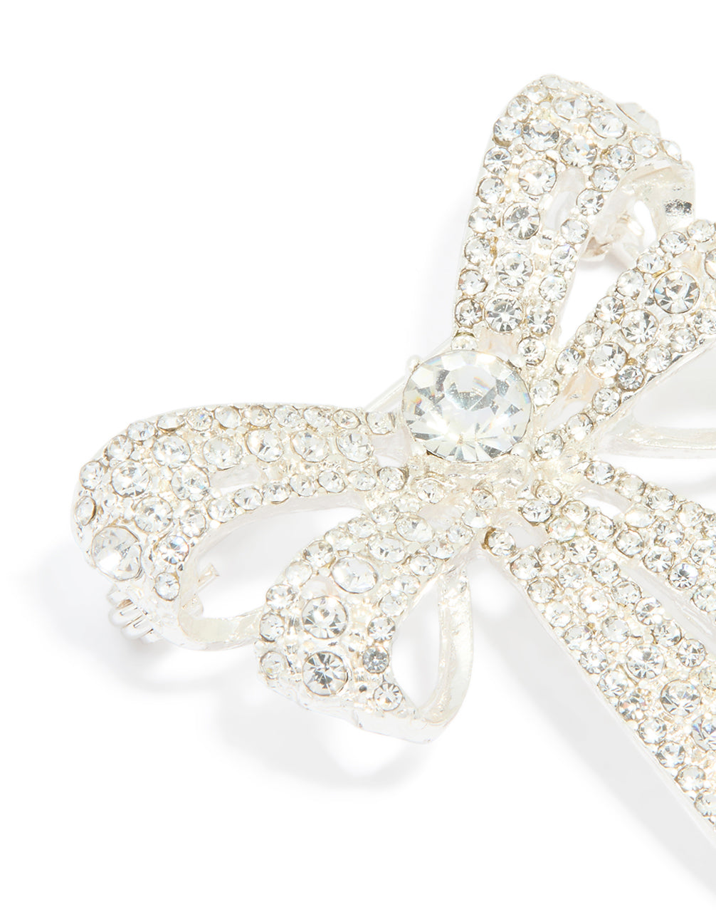 Silver Diamante Bow Brooch