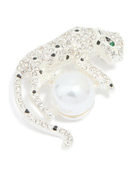 Silver Diamante Jaguar & Pearl Brooch - link has visual effect only