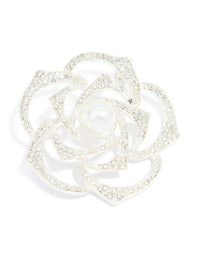 Silver Diamante & Pearl Rose Brooch - link has visual effect only