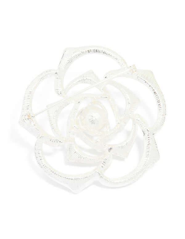 Silver Diamante & Pearl Rose Brooch