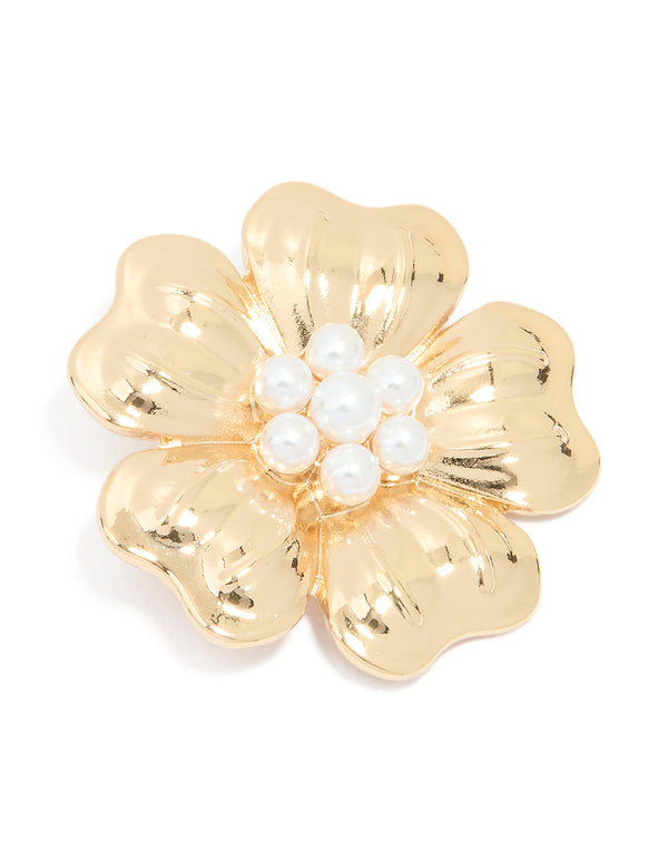 Gold Pearl Floral Brooch
