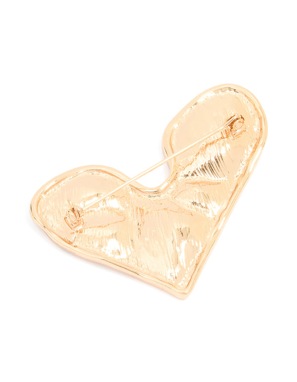 Gold Molten Large Heart Brooch