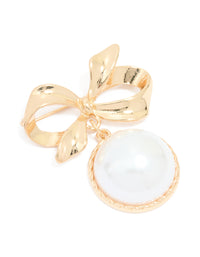 Gold Large Drop Pearl & Bow Brooch - link has visual effect only