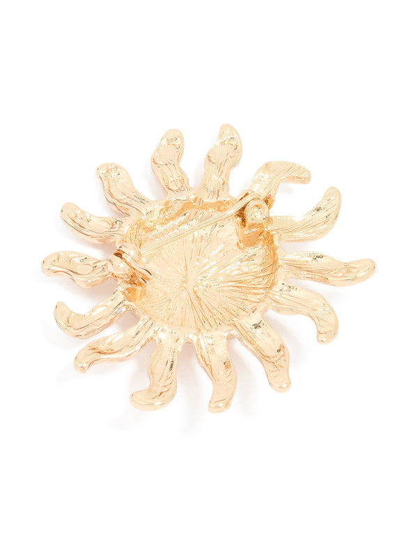 Gold Diamante Sun Brooch