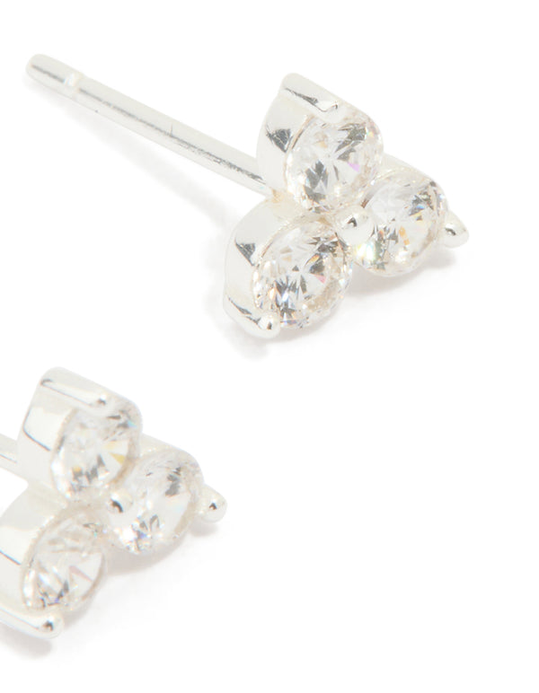 Sterling Silver Cubic Zirconia Trio Stud Earrings