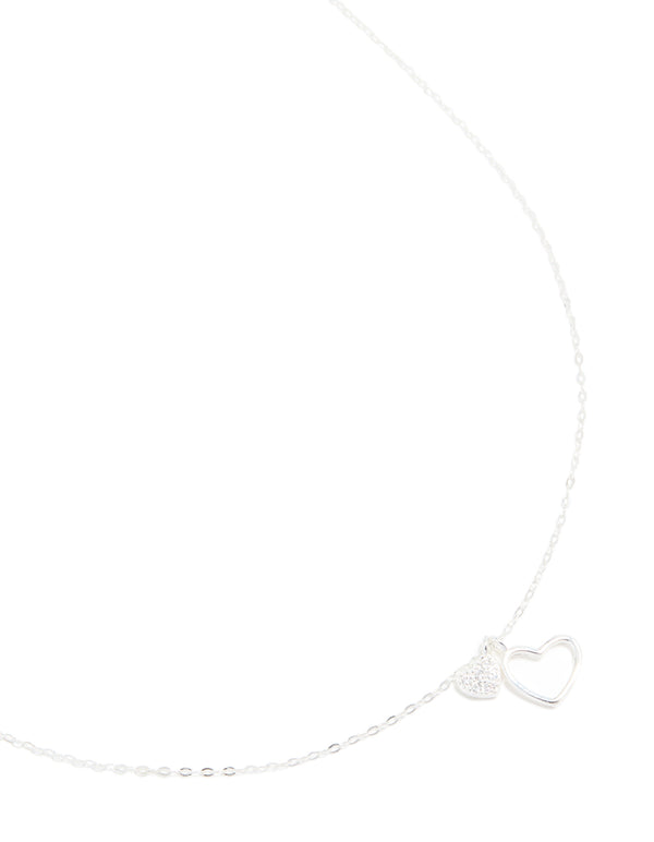 Sterling Silver Cubic Zirconia Double Heart Necklace