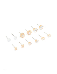Gold Diamante Mixed Shaped Stud Earrings 6-Pack - link has visual effect only