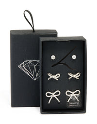 Silver Bow & Classic Stud Earrings 3-Pack - link has visual effect only