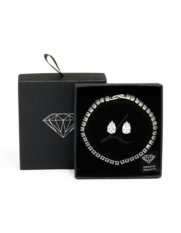 Silver Cubic Zirconia Earrings & Tennis Bracelet Set