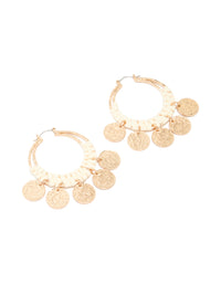 Gold Raffia Hammered Disc Hoop Earrings - link has visual effect only
