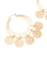 Gold Raffia Hammered Disc Hoop Earrings - link has visual effect only