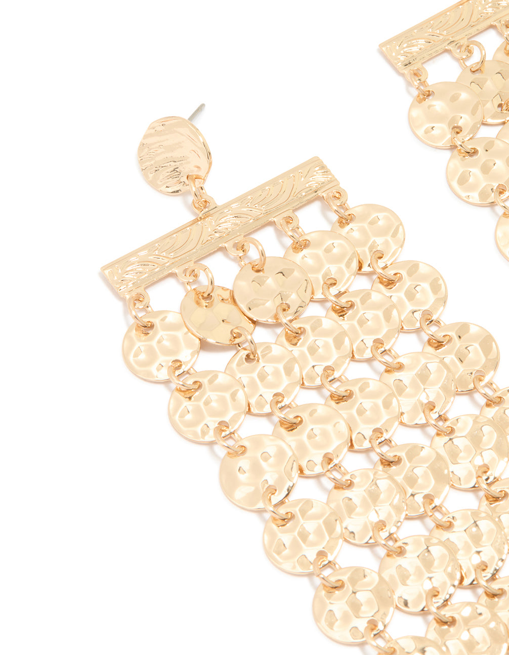 Gold Hammered Disc Chandelier Earrings