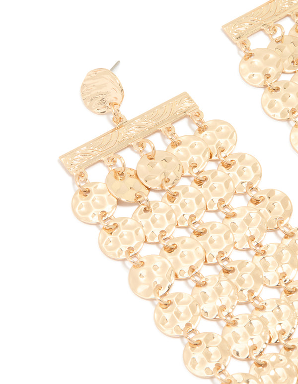 Gold Hammered Disc Chandelier Earrings