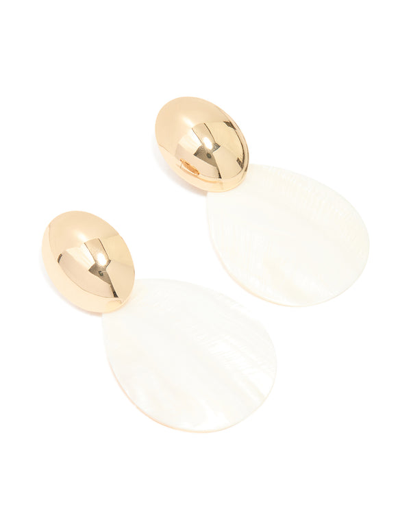 Gold Genuine Shell Oval Drop Earrings