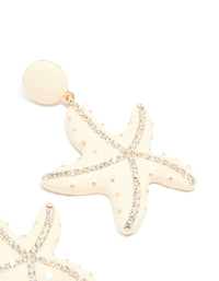 Gold White Enamel Diamante Starfish Earrings - link has visual effect only