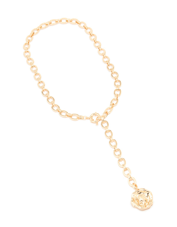 Gold Organic Pendant Lariat Necklace
