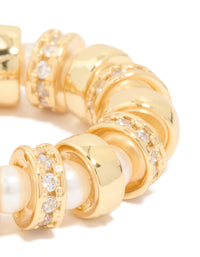 Gold Plated Cubic Zirconia Pearl Loop Ring - link has visual effect only