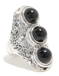 Silver Black Circle Trio Ring - link has visual effect only