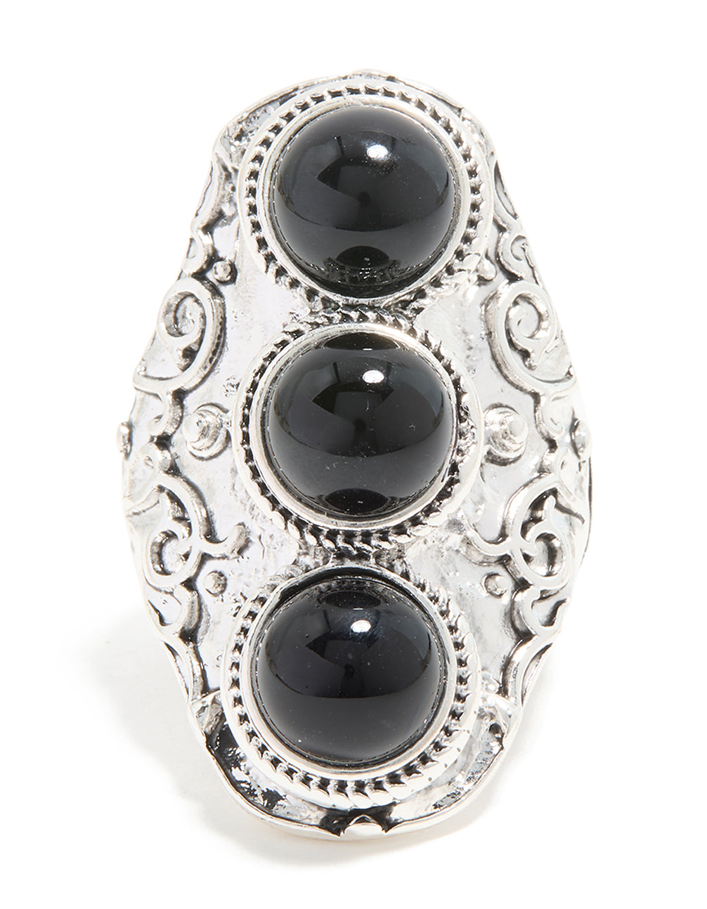 Silver Black Circle Trio Ring