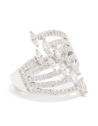 Silver Cubic Zirconia Mini Triangles Layered Ring - link has visual effect only