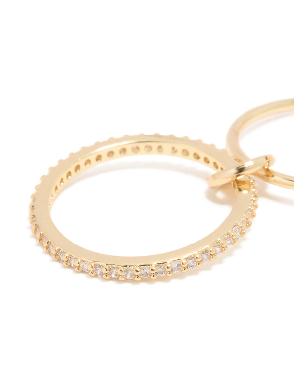 Crafted from gold plated material, this ring features cubic zirconia stones and simple loop design close up view