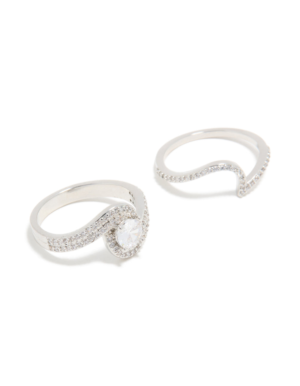 Silver Cubic Zirconia Puzzle Stacking Rings 2-Pack
