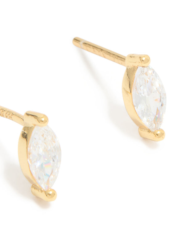 Gold Plated Sterling Silver Cubic Zirconia Marquise Earrings