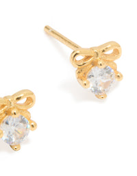 Gold Plated Sterling Silver Cubic Zirconia Bow Stud Earrings - link has visual effect only