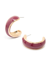 Gold Burgundy Enamel Hoop Earrings - link has visual effect only