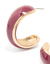 Gold Burgundy Enamel Hoop Earrings - link has visual effect only