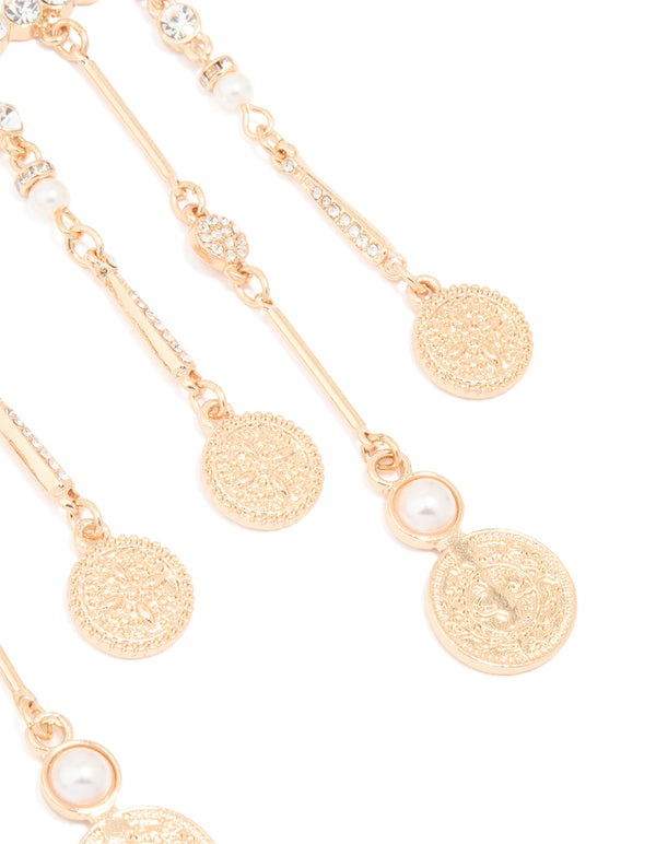 Gold Pearl & Diamante Mobile Earrings