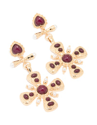 Gold Red Stone Heart & Cross Drop Earrings - link has visual effect only