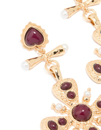Gold Red Stone Heart & Cross Drop Earrings - link has visual effect only