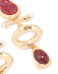 Gold Pearl & Red Stone Attachment Drop Earrings - link has visual effect only