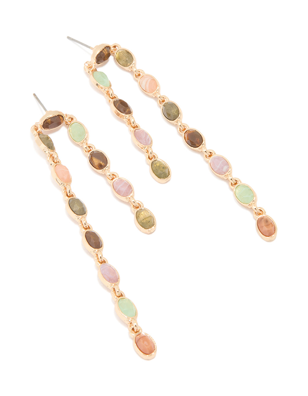 Gold Multicoloured Beaded Asymmetrical Drop Earrings