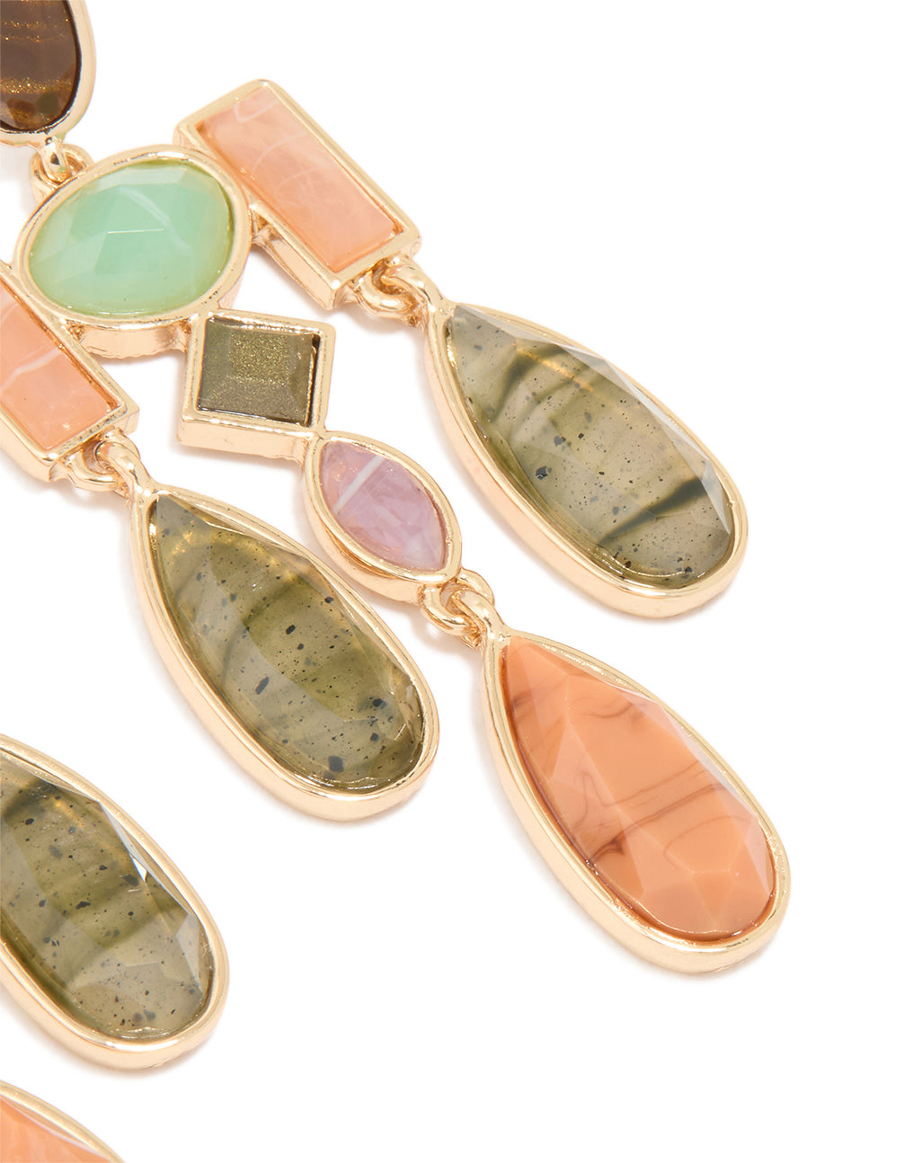 Gold Multicoloured Marble Beaded Mobile Drop Earrings