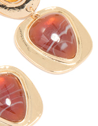 Gold Red & Orange Stone Drop Earrings - link has visual effect only