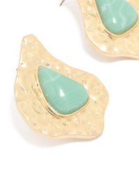 Antique Gold Aqua Beaded Textured Drop Earrings - link has visual effect only