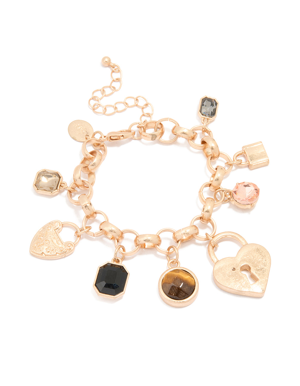 Gold Beaded & Heart Charm Bracelet