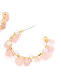 Gold Plated Rose Quartz Pearl Hoop Earrings - link has visual effect only