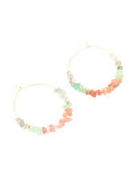 Gold Plated Multicoloured Semi Precious Stone Chip Hoop Earrings - link has visual effect only