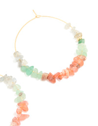 Gold Plated Multicoloured Semi Precious Stone Chip Hoop Earrings - link has visual effect only