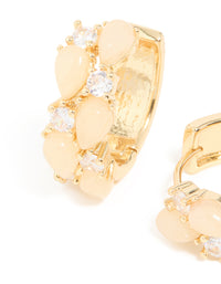Gold Plated Rose Quartz & Cubic Zirconia Hoop Earrings - link has visual effect only
