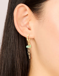 Gold Plated Green Semi Precious Stone Disc Drop Hoop Earrings - link has visual effect only