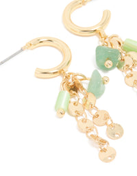 Gold Plated Green Semi Precious Stone Disc Drop Hoop Earrings - link has visual effect only