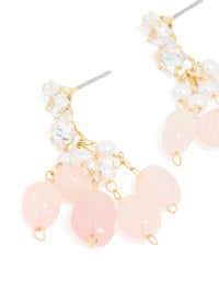 Gold Plated Rose Quartz Chip Cubic Zirconia Drop Earrings - link has visual effect only