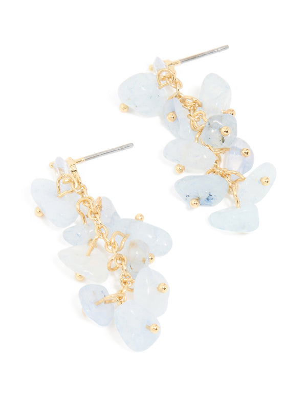 Gold Plated Blue Semi Precious Stone Cubic Zirconia Drop Earrings