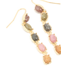 Gold Plated Oval Multicoloured Semi Precious Stone Hook Earrings - link has visual effect only