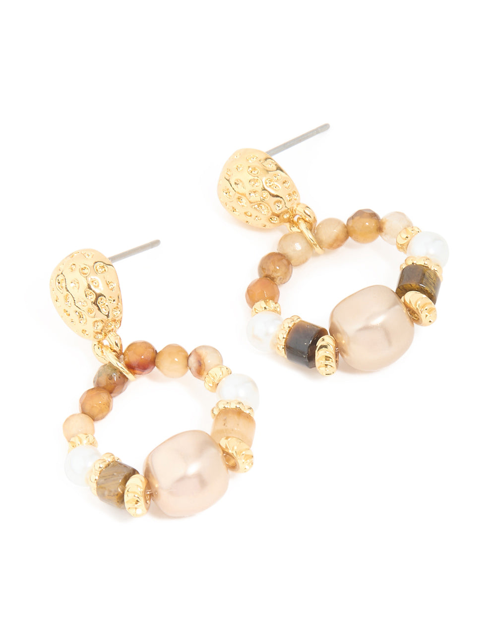 Gold Plated Pearl & Beaded Molten Drop Earrings