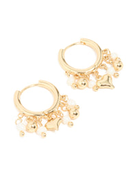 Gold Plated Freshwater Pearl Heart Drop Huggie Earrings - link has visual effect only